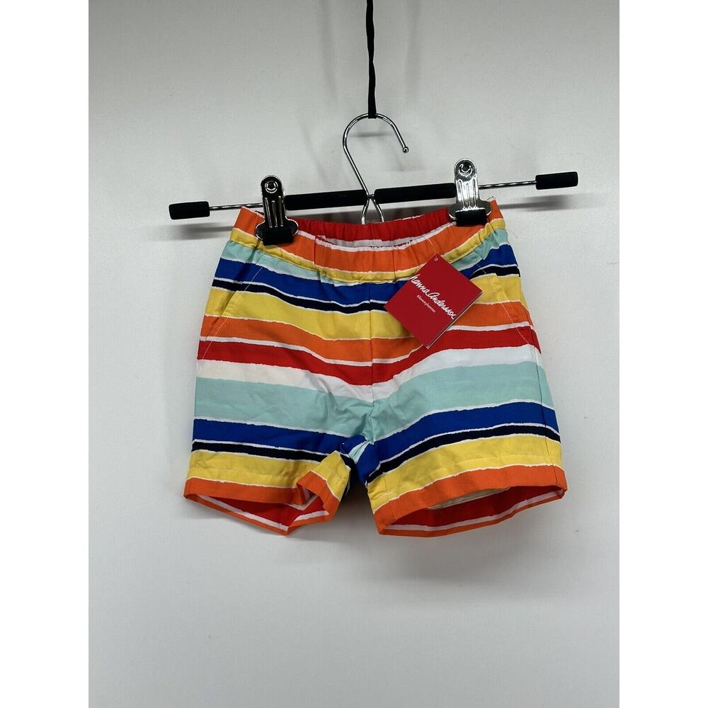 Hanna Andersson Boys Sunny Days Summer Beach 6-7 Poplin Shorts Rainbow Stripes